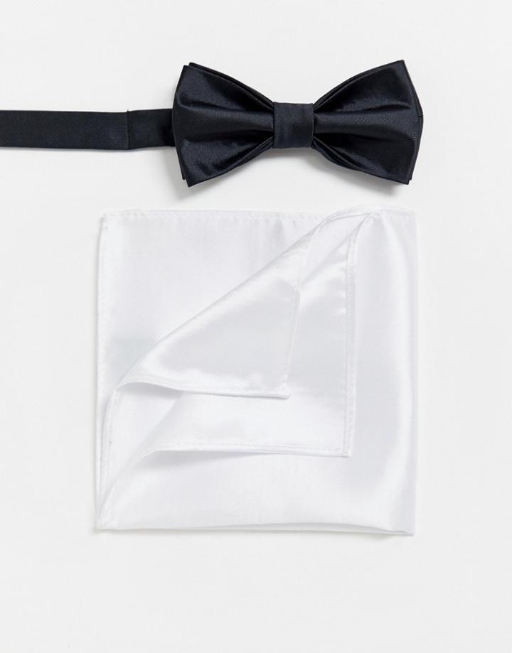 Devils Advocate Wedding Plain Satin Bow Tie And Pocket Square-black
