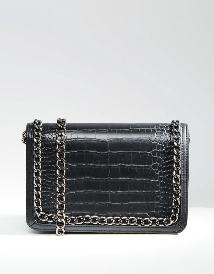 Asos Snake Shoulder Bag With Chain Handle - Black