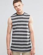 Asos Linen Look Stripe Longline Sleeveless T-shirt - Gray