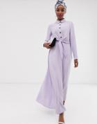 Asos Design Button Through Wrap Maxi Shirt Dress-purple