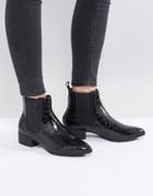 Monki Croc Pointed Chelsea Ankle Boot - Black