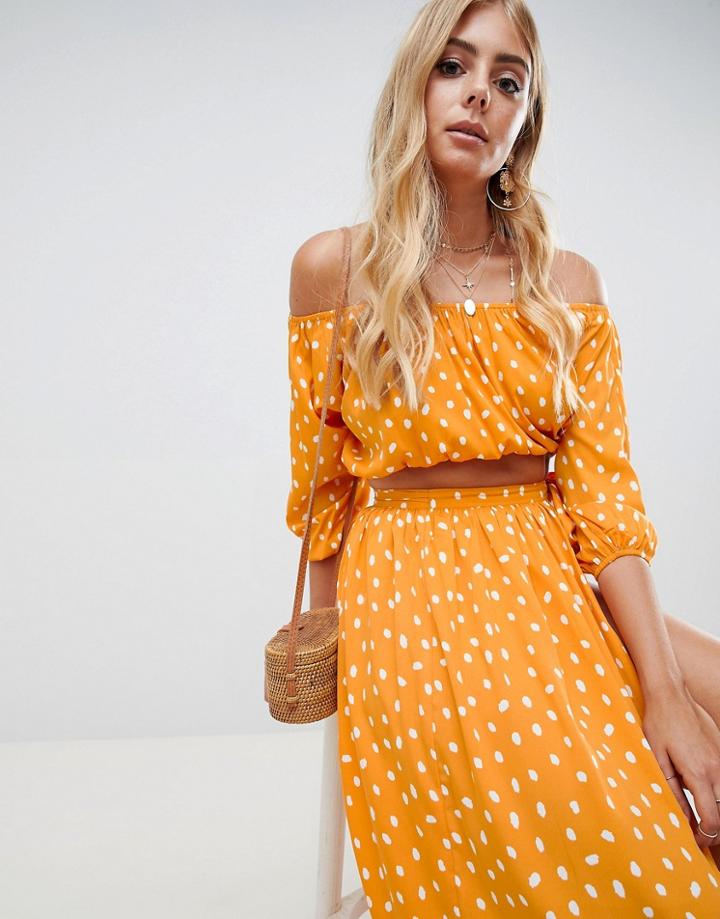 Asos Design Chiffon Spot Off Shoulder Beach Two-piece Top - Multi