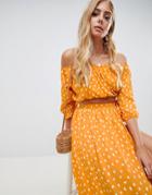 Asos Design Chiffon Spot Off Shoulder Beach Two-piece Top - Multi