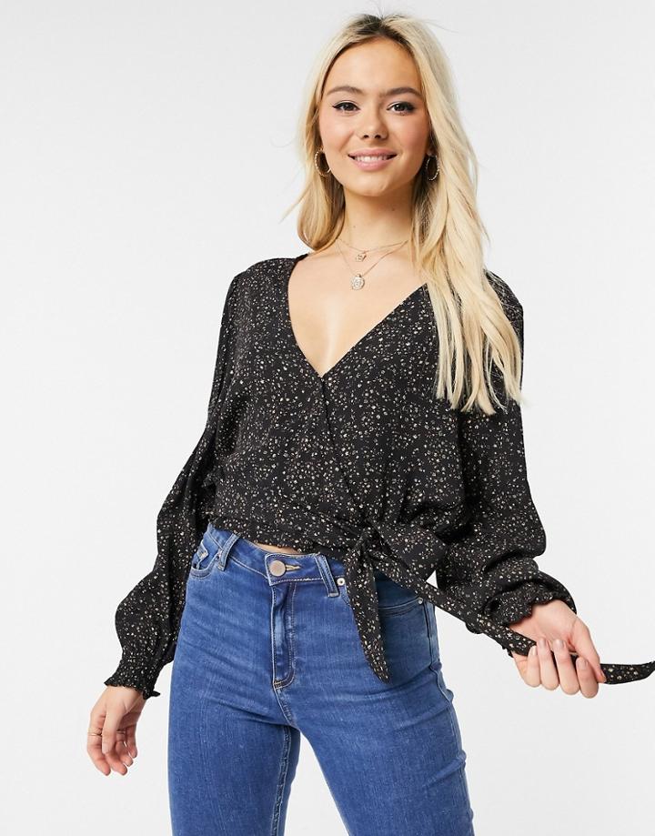 Cotton: On V Neck Blouse In Black