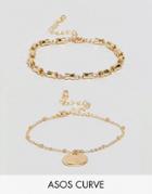 Asos Curve Pack Of 2 Chain Link And Disc Bracelets - Gold