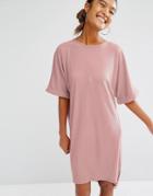 Daisy Street Oversized T-shirt Dress With Rolled Sleeves - Pink
