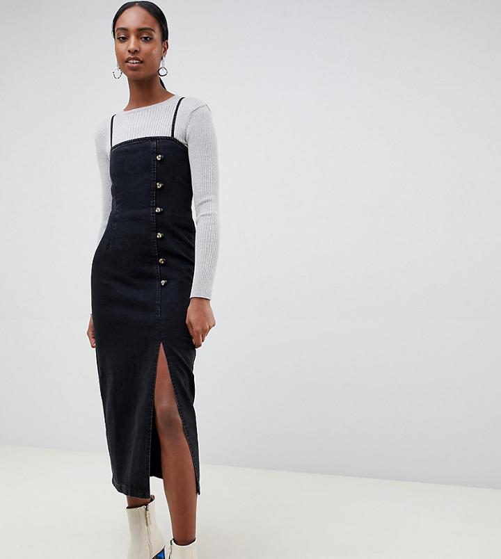 Asos Design Tall Button Side Midi Dress Washed Black