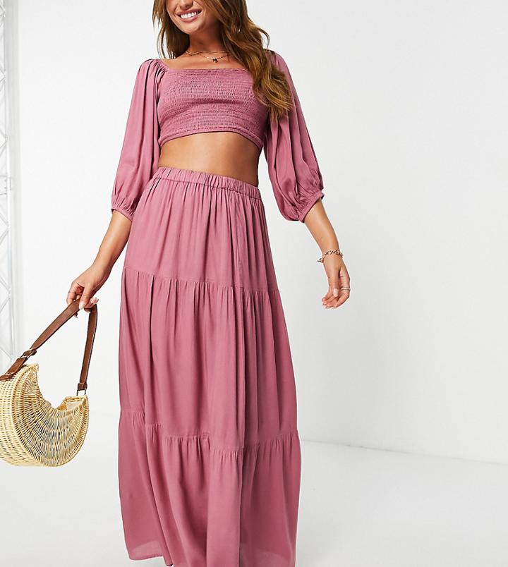 Esmee Exclusive Tired Prairie Maxi Beach Skirt In Dusky Pink - Part Of A Set