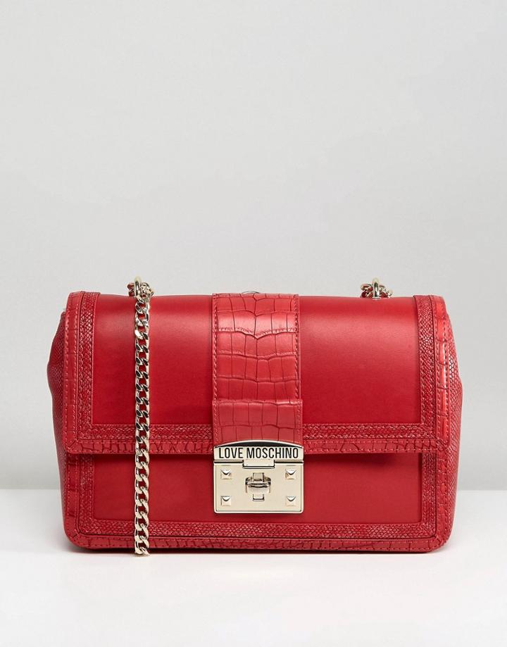Love Moschino Chain Strap Mock Croc Bag - Red