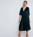 Asos Tall Pleated Velvet Kimono Midi Dress - Green