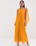 Asos Design Halter Trapeze Maxi Dress In Pleat-orange