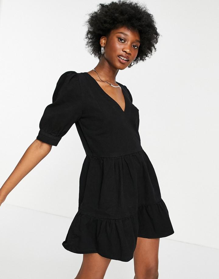 Miss Selfridge Denim Tierred Dress In Black