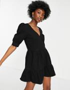 Miss Selfridge Denim Tierred Dress In Black