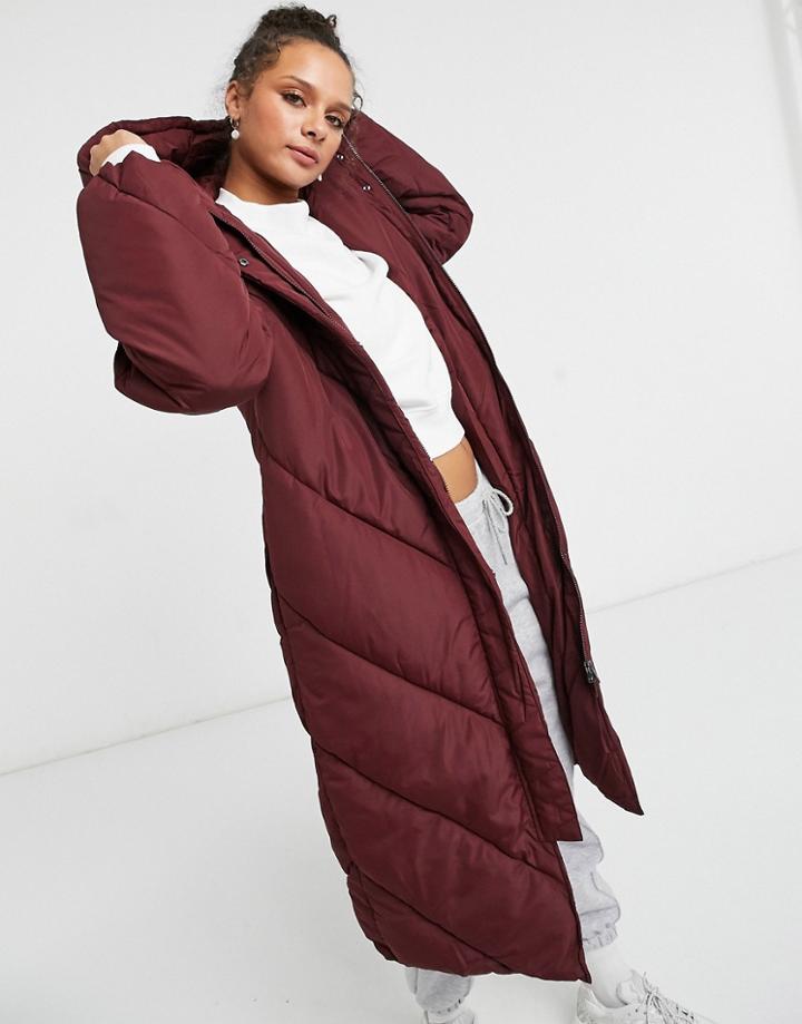 Monki Daniella Recycled Coat In Wine Red