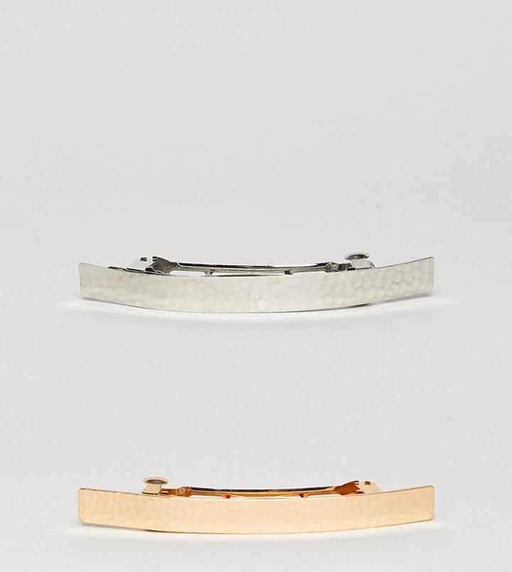 Asos Pack Of 2 Hammered Bar Hair Clips - Multi
