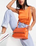 Paul Costelloe Leather Flap Over Shoulder Bag In Orange