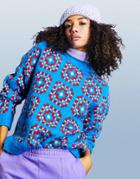 Asos Design Sweater In Square Floral Pattern In Blue-blues