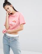 Ellesse Oversized Boyfriend T-shirt With Vintage Chest Logo - Dusty Pink