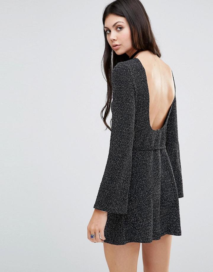 Motel Suhaila Dress In Glitter Fabric - Silver