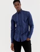 Moss London Skinny Fit Shirt With Bold Navy Stripe - Blue