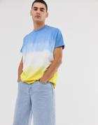 Asos Design Oversized T-shirt With Roll Sleeve In Bright Dip Dye Wash - Multi