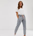 Asos Design Petite Jogger In Acid Wash With Contrast Stitch - Brown