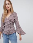 Vila Vintage Print Wrap Blouse - Multi