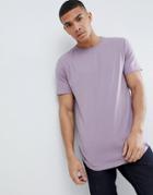 Asos Design Longline T-shirt With Crew Neck And Curved Hem In Purple - Purple