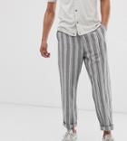Asos Design Tall Relaxed Pants In Gray Linen Mix Stripe