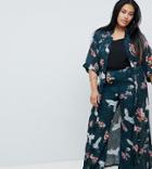 Club L Plus Long Sleeve Maxi Printed Kimono - Multi