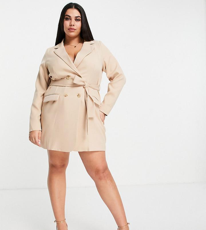 In The Style Plus X Perrie Sian Blazer Dress With Belt Detail In Cream-white