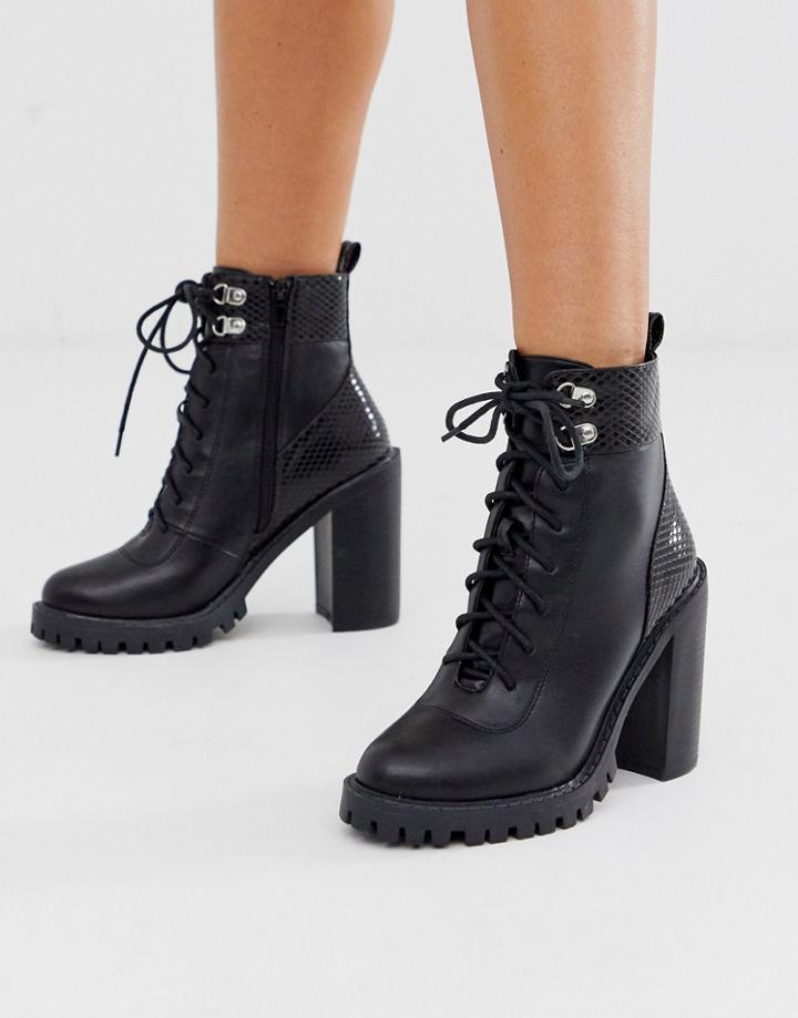 Simmi London Gia Black Chunky Lace Up Boots
