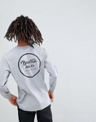 Brixton Wheeler Long Sleeve T-shirt With Back Print In Gray - Gray