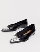 Asos Design Logan Pointed Ballet Flats With Toe Cap In Black