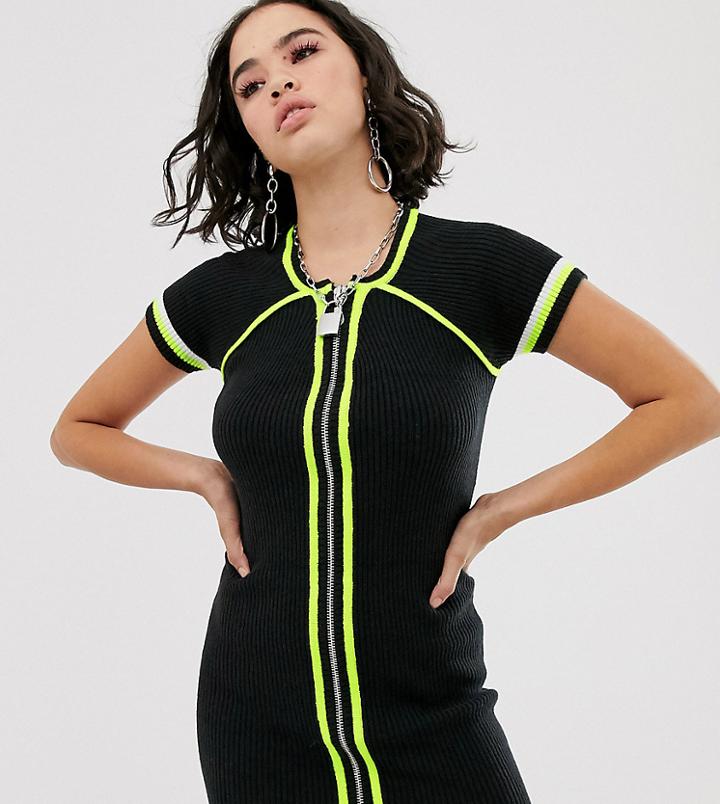The Ragged Priest Bodycon Mini Dress With Neon Tipping-black