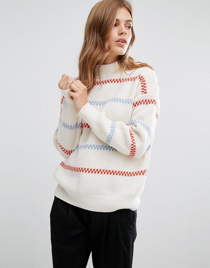 Ymc Merino Wool Knit Stripe Sweater - Cream