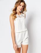 Darccy Broderie Romper With Lace Trim - White