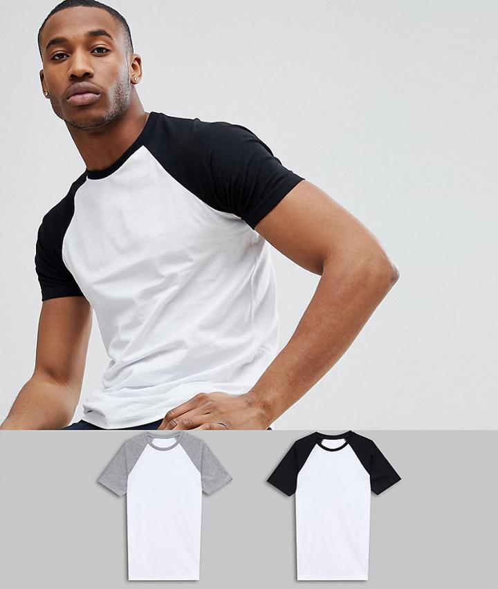 Asos Design Raglan T-shirt With Contrast Sleeves 2 Pack Save - Multi
