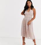 Asos Design Petite Cami Strap Midi Prom Dress In Lace With Circle Trims-multi