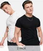 Topman 2 Pack Roll Sleeve Skinny Fit T-shirt In Black And White-multi