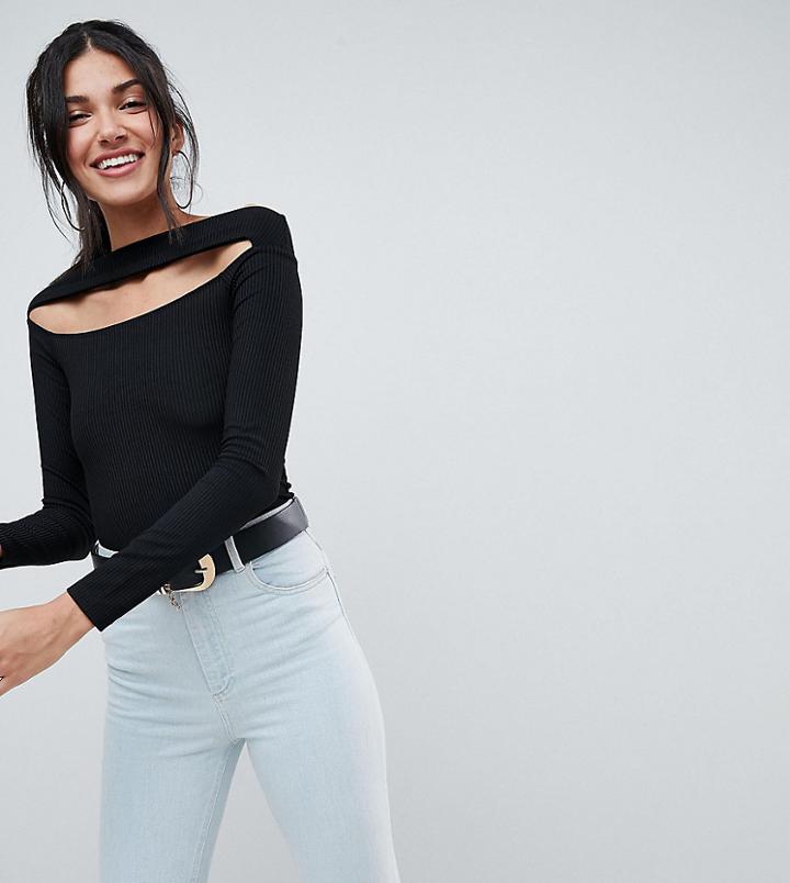 Asos Tall Going Out Slash Neck Bardot Long Sleeve Top - Black