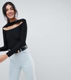 Asos Tall Going Out Slash Neck Bardot Long Sleeve Top - Black