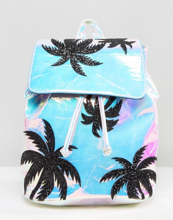 Skinnydip Cracked Iridescent Backpack With Glitter Palm Detail - Multi
