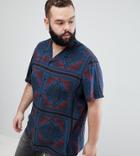 Asos Design Plus Regulat Fit Paisley Print Shirt - Navy