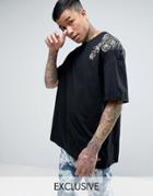Sixth June Oversized T-shirt In Black With Rose Print - Black