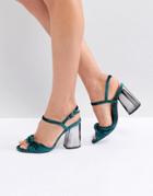 London Rebel Knot Front Hexagon Heel Sandal - Green