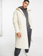 Asos Design Quilted Parka Jacket In Stone-neutral