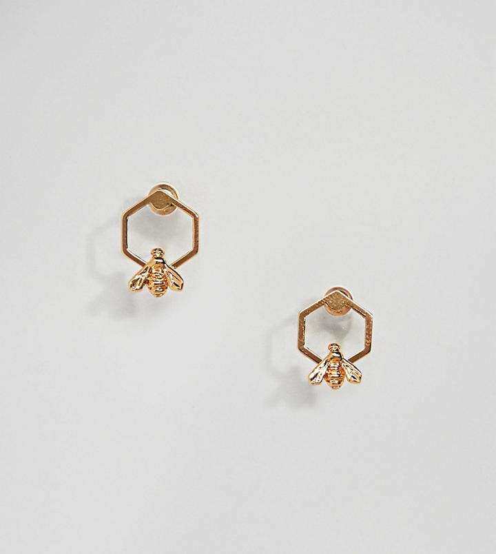 Bill Skinner Gold Plated Hexagon Bee Stud Earrings - Gold