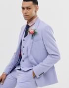 Asos Design Wedding Skinny Suit Jacket In Lilac Cross Hatch - Purple