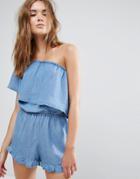 Pull & Bear One Shoulder Romper - Blue